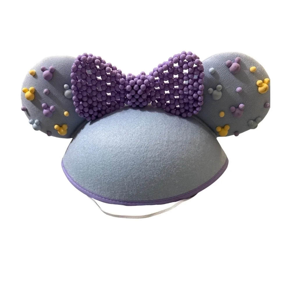 Disney Parks Minnie Mouse‎ Ear Hat Kids One Size Blue Purple Beaded Bow